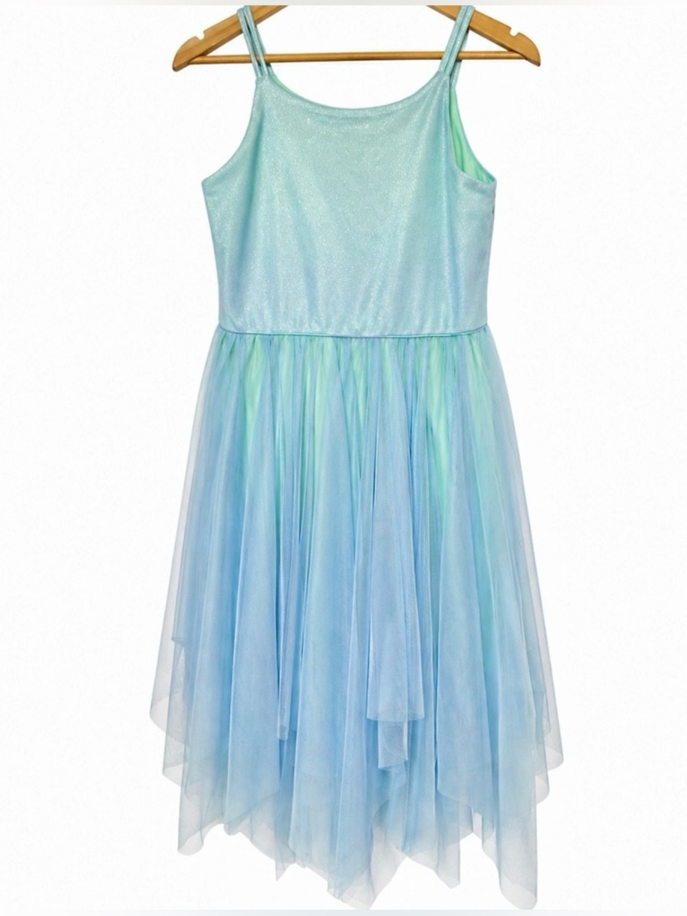 Flower Girl Dress Aqua Tulle Sparkly Fairy Wedding Party XL 14/16